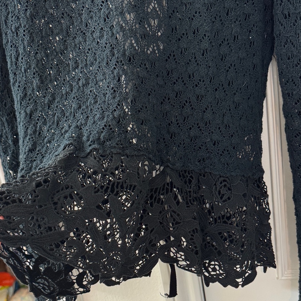 Free People Black Crocheted Long Sleeve Top - Picture 2 of 5